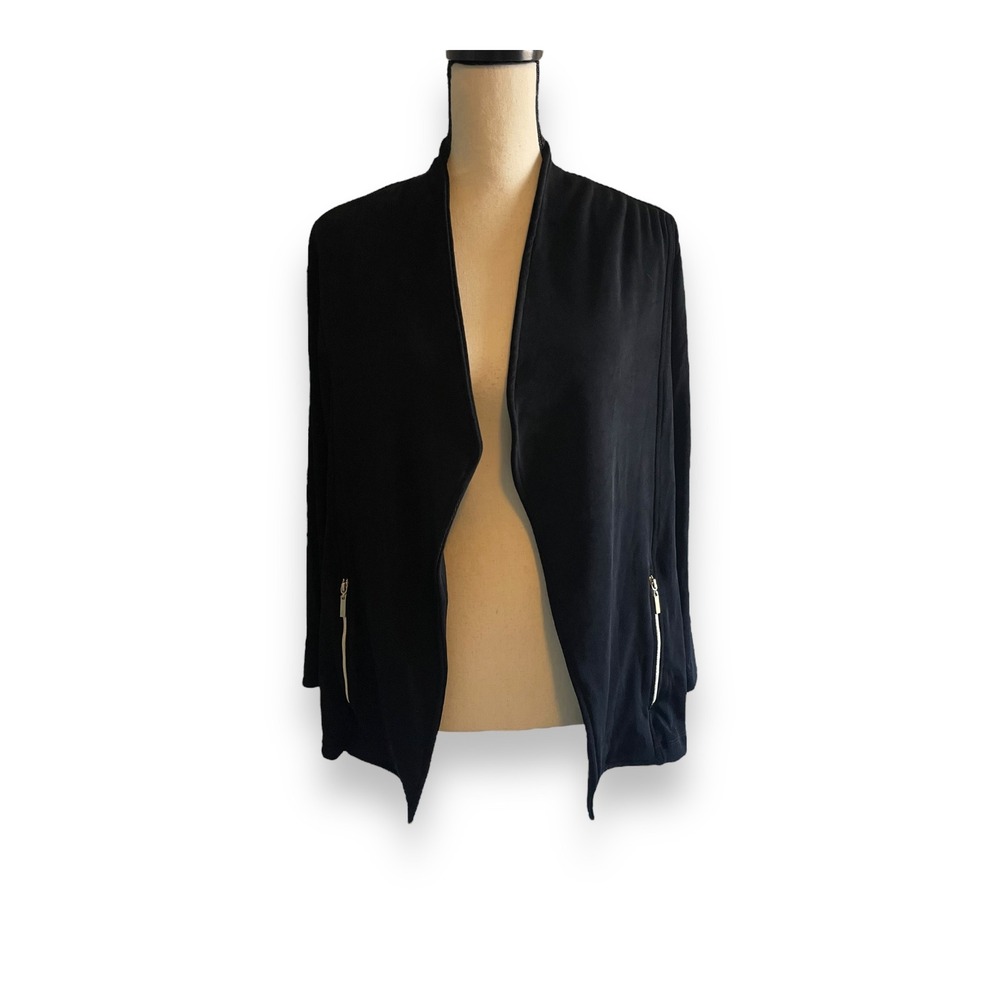 Chicos Travelers Moto Jacket Black Open Front Cardigan Size XL (3) NWT